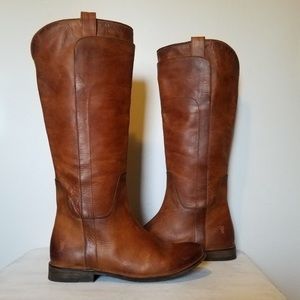 Frye 8 Cognac Paige Distressed Leather Tall Boots